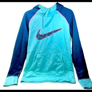 Nike Hoodie Womens M Blue Pink Embroidered Swoosh Gym Casual Therma *